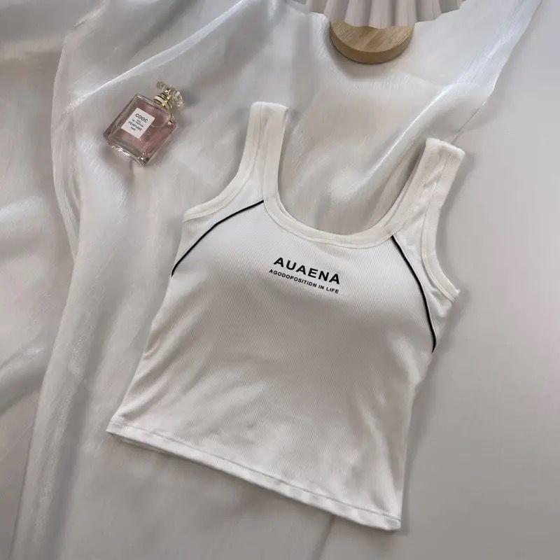 

Однотонний топ-майка з U-подібним вирізом, широкими бретелями та фіксованими чашками для захисту від оголення One Size 80-120 jin білий