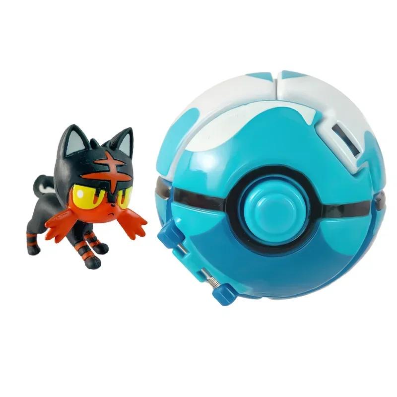 Pokemon Model with Ball Poke Pokeball Mew Groudon Solgaleo Mewtwo Pikachu Meowth Charizard Kyogre Fennekin Froakie Chespin Toy