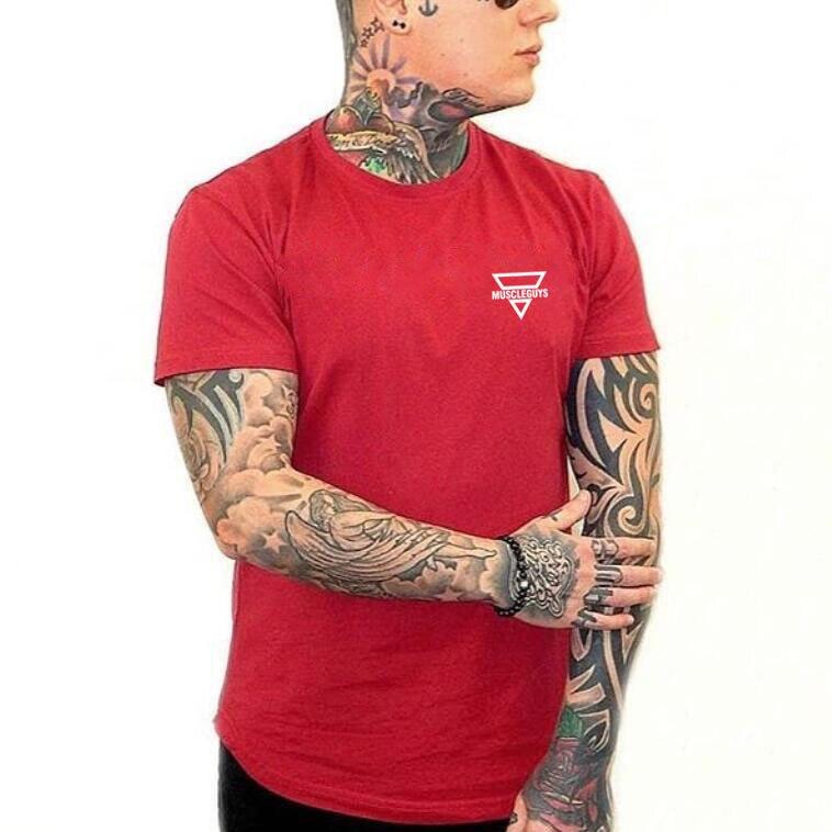 Muscleguys New Elastic Lightweight Spring/Summer Training Top Round Neck Gym Running Short Sleeves