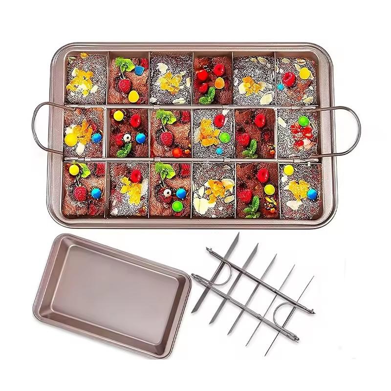 Nepřilnavá forma na brownies s děliči, Karbonová ocelová pečicí forma s úchyty pro pečení v troubě, 18 předřezaných čtvercových formiček na brownies