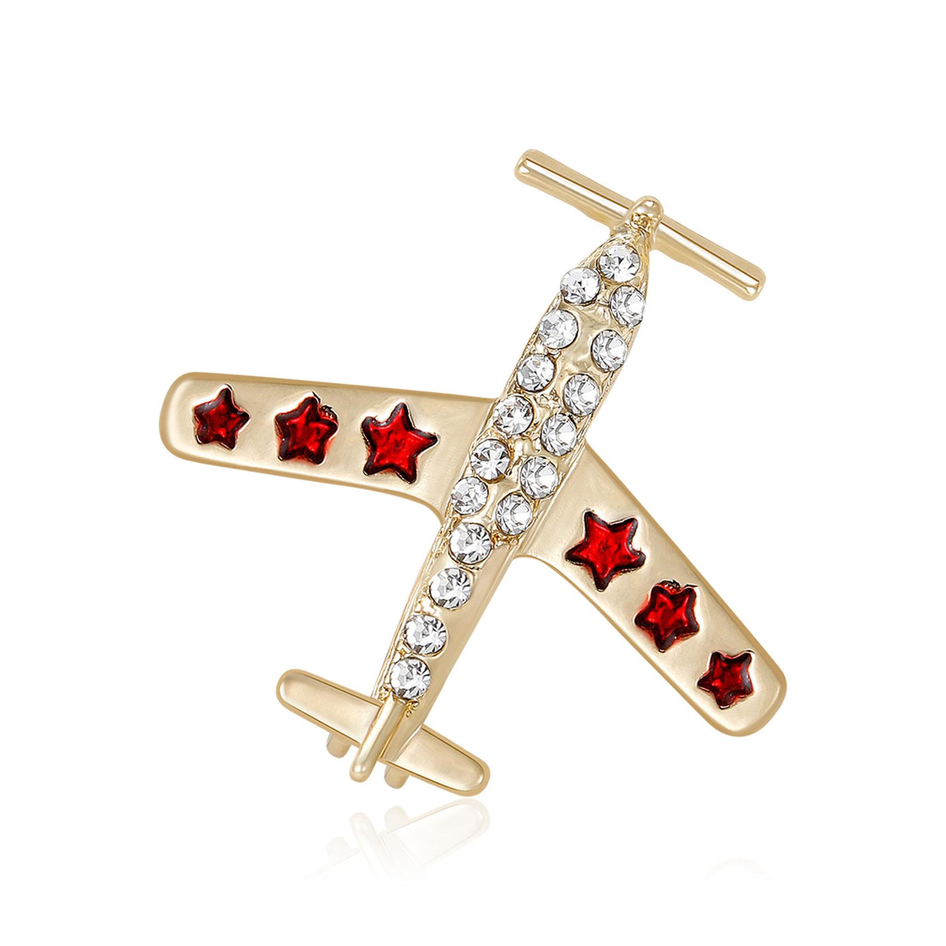 Luxury Rhinestone Airplane Brooch Pin for Men Coats Sweaters Korean Fashion Suit Accessory Elegant Lapel Pins Decorative Badge