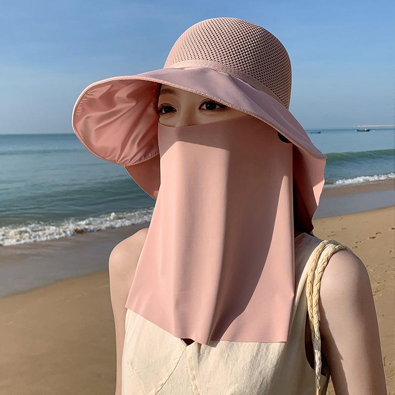 Big brim sun hat women s summer UV protection neck protection shawl hooded sun hat sun protection mask shawl hat