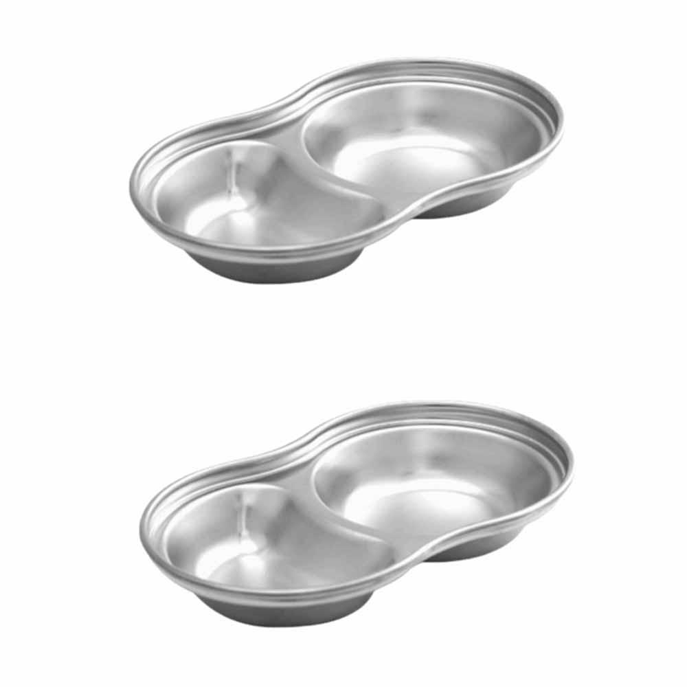 2Pcs 2/3/4 Grid Seasoning Dish Stainless Steel Sauce Plate  Restaurant Use