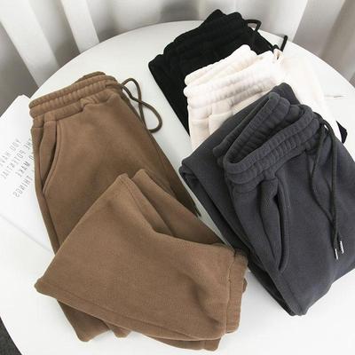 Winter Fleece Harem Pants Women Unisex Loose Wide Leg Sweatpants High Waist Drawstring Comfortable Straight Baggy Sweatpants
