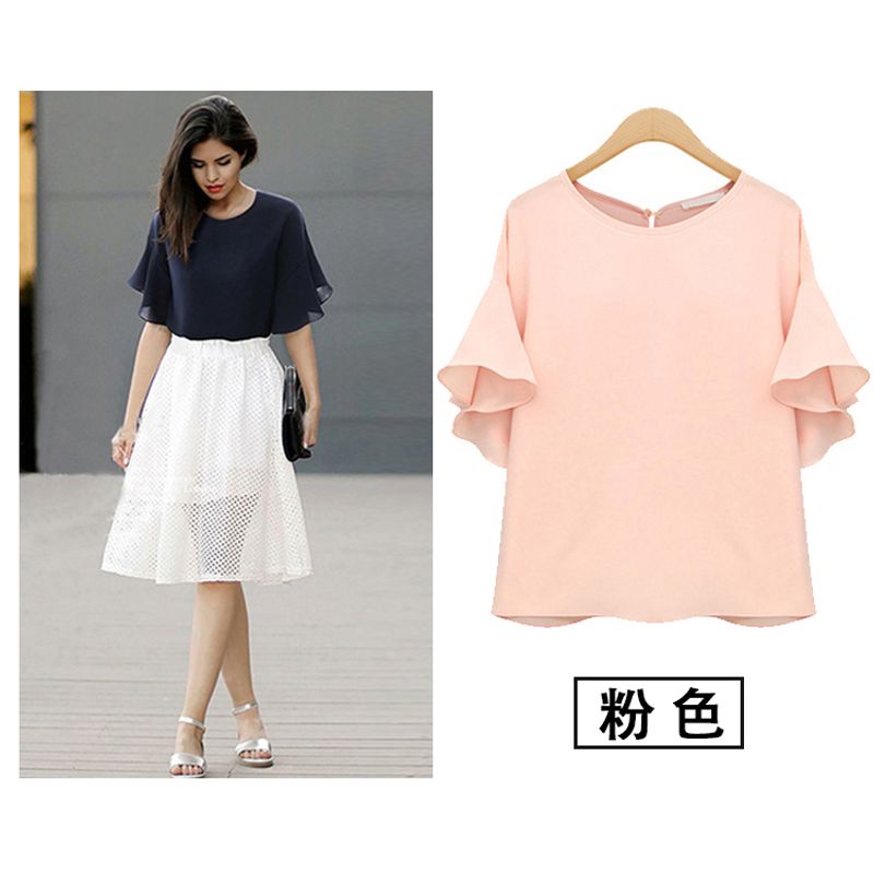 

Sweet plus Size Solid Color Sweet Shirt Pink 4XL