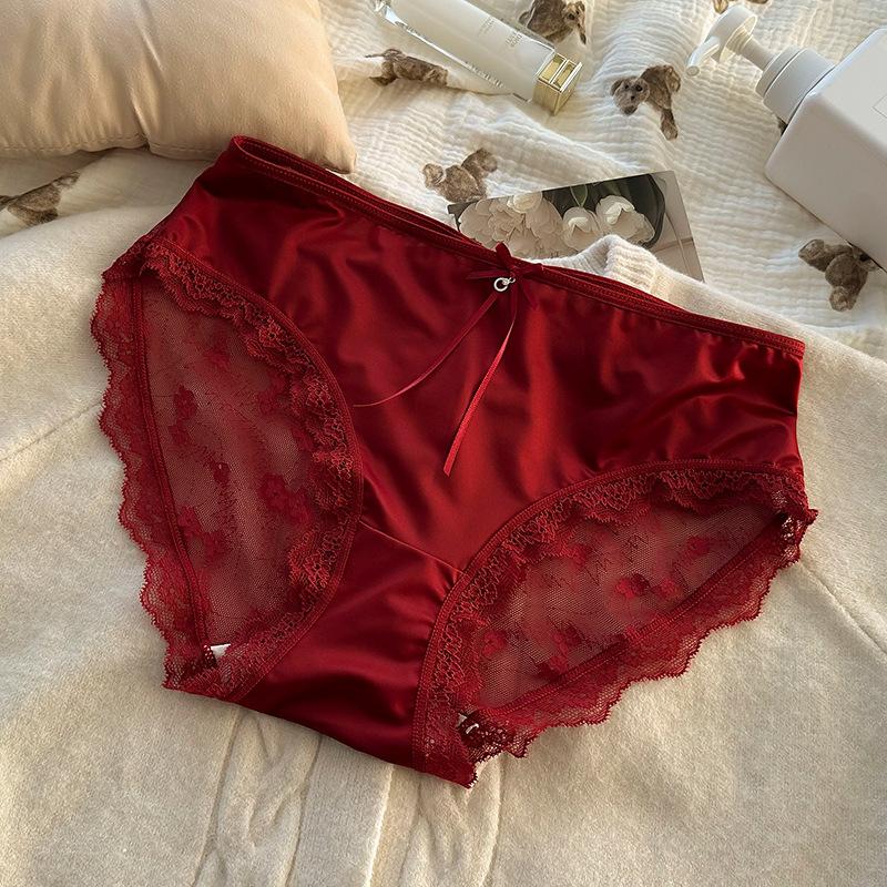 

Женские атласные кружевные чистые сексуальные трусики-брифы с удобной облегающей спиной XL красный
