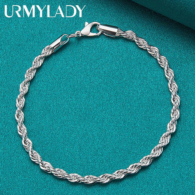 925 Sterling Silver Water Wave Chain 4MM Bracelet Fashion Jewelry