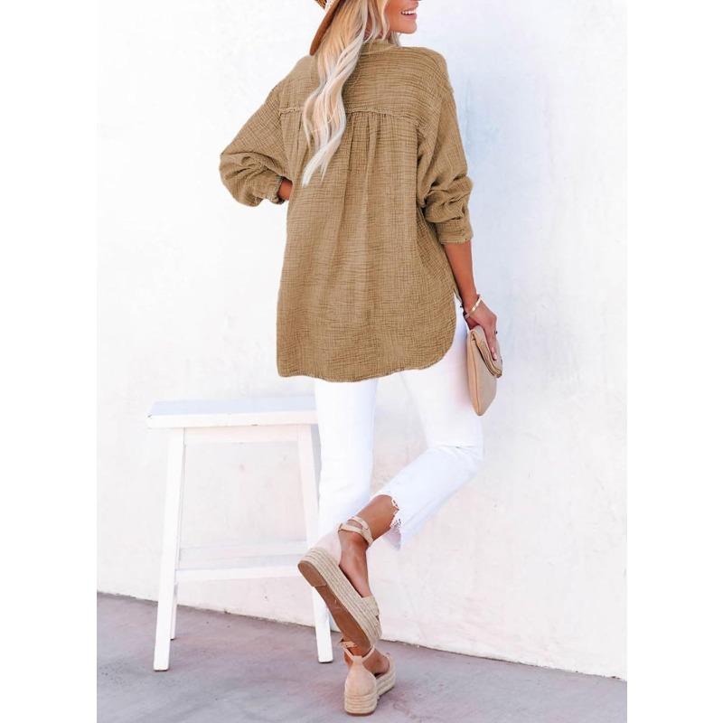 Women's Solid Color Single Breasted Long Sleeved Shirt Top