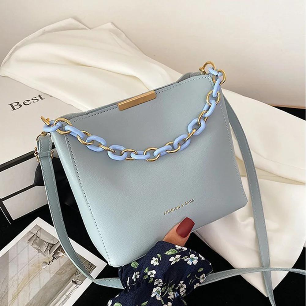 Umhängetasche aus Leder und PU mit Kettenriemen für Damen, Umhängetaschen für Damen, tragbare Beuteltasche, einfache Kuriertaschen