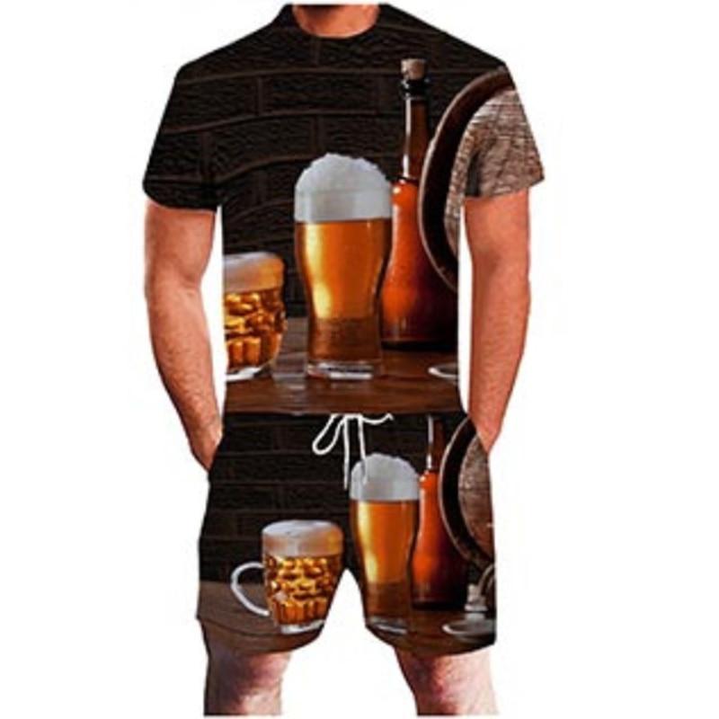 Beer 3D Print Tracksuit Summer Men's Short Sleeve T-shirt Sets Fashion Streetwear T Shirts Shorts 2 Piece Sportswear