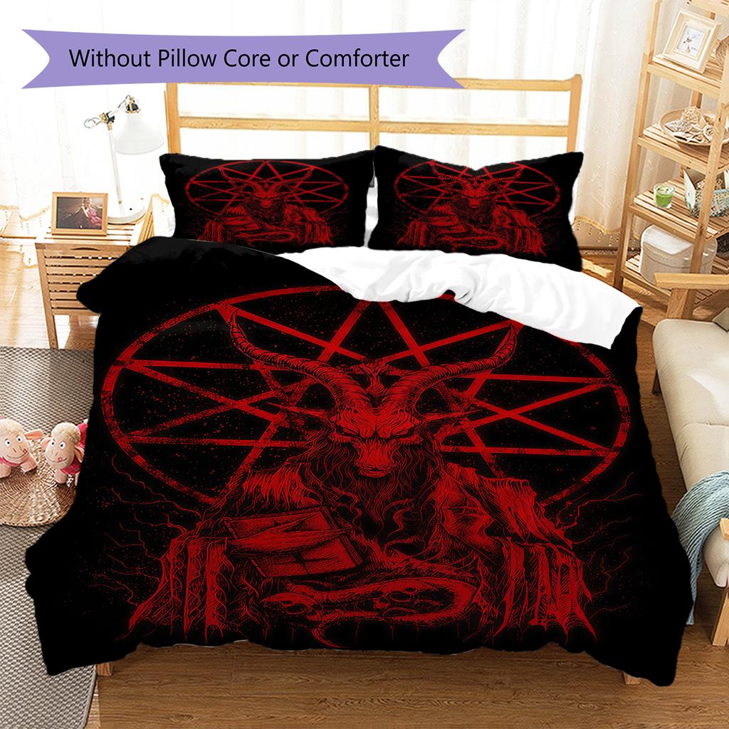 Pościel z Wzorem Symbolu Szatana, Zestaw Kołdry Poszewka na Kołdrę Poszewka na Poduszkę Domowy Prezent Urodzinowy (1 * poszwa na kołdrę + 2 * poszewki na poduszki, bez rdzenia)