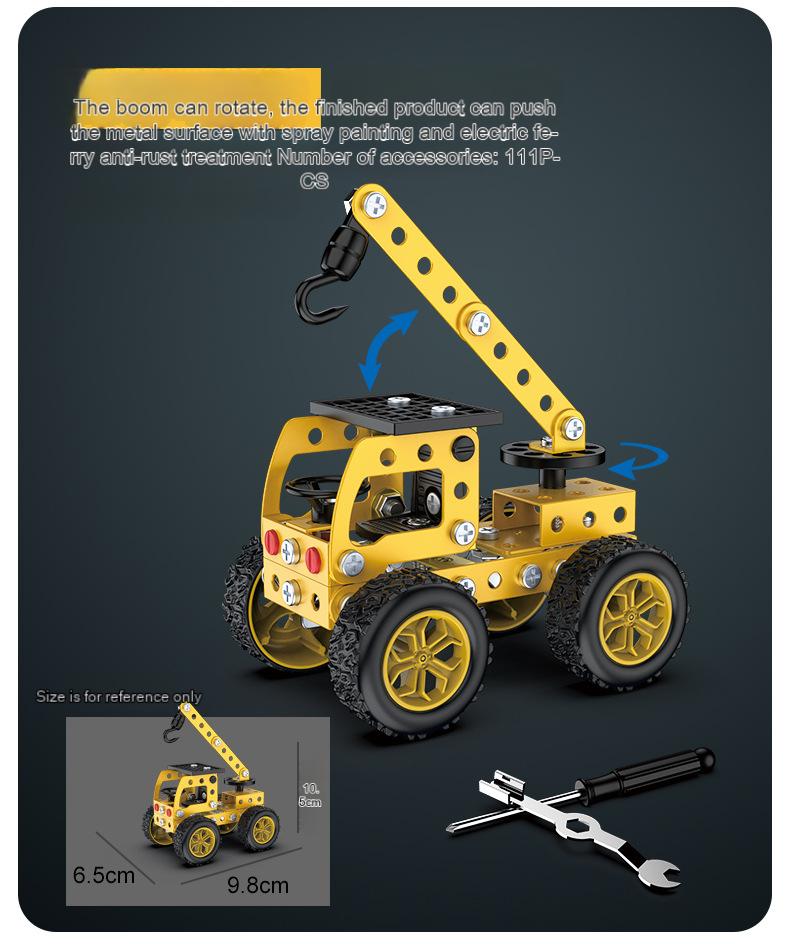 3D Metal Puzzles Diy Assembly Model Engineering Vehicle Long Nose Truck Loader Crane Mixer Car Educational Toys For Children