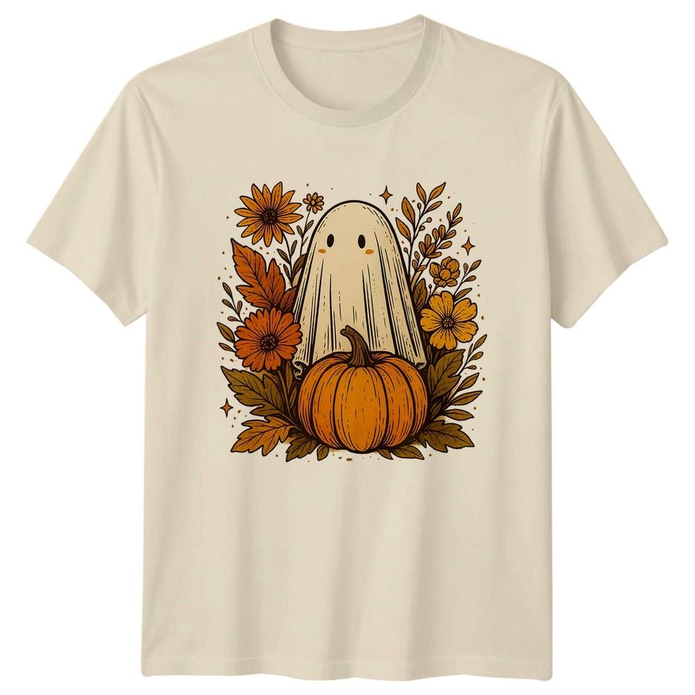 Cute Ghost and Pumpkin TShirt Autumn Fall Seasonal Gift For Him And Her