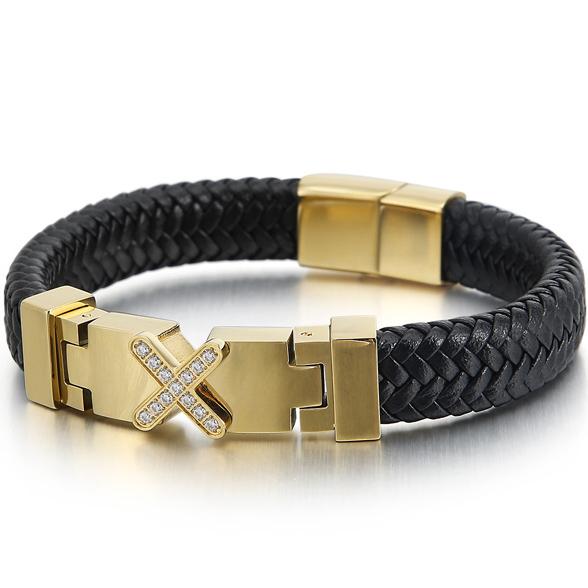 Wholesale Genuine Leather Man Bracelet  Armband Heren with Magnet Clasp Button Elegant Bracelet for Men Logo Name Engraveable