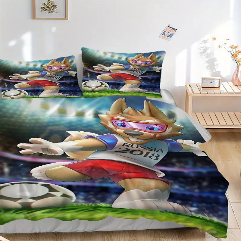 

3pcs Russia 2018 Soccer World Cup Mascot Home Bedding Set-Universal Three-Piece Suit for Bedroom, Guest Room, Living Room, Hotel Decoration- 135x200cm