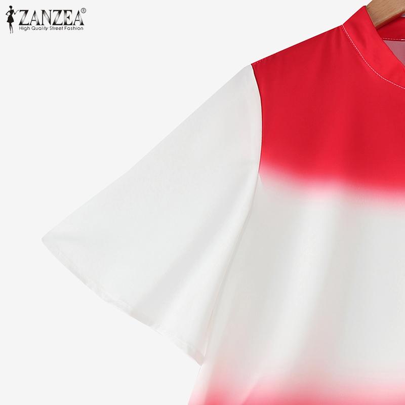ZANZEA Women Summer Round Neck Casual Half Sleeve Print Blouse