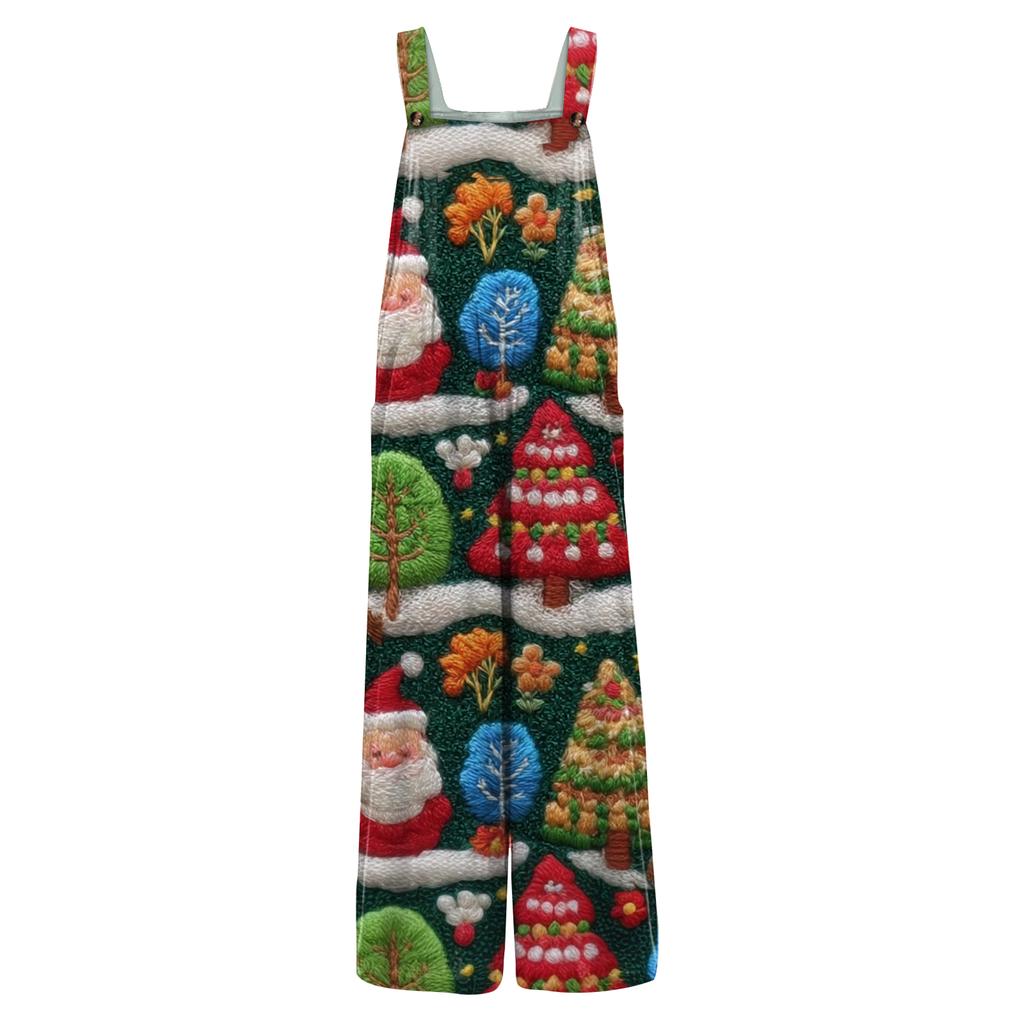 Women's Casual Jumpsuit Sleeveless Christmas Printed Cotton Jumpsuit