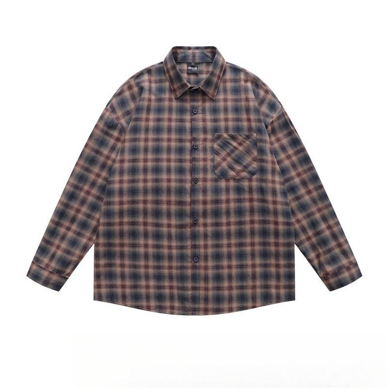 VibeStreet American Retro Plaid Trendy Long-sleeved Shirt Korean Style Fashionable Men Women Vintage Couple Casual Versatile Jacket Chic