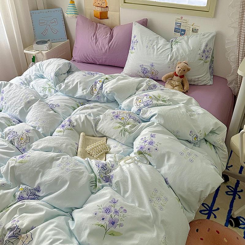 INS Cartoon Pattern Bedding Set For adults kids Fluffy pink lovely Flat Sheet With Pillowcases Colorful King Queen Full size