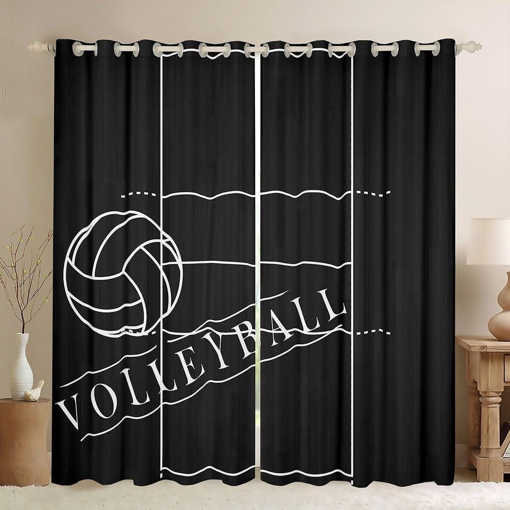 2pcs Erosebridal Basketball Thin Curtains for Boys Kids Sports Curtains, Basketball Court Curtains & Drapes Brown Semi-Blackout
