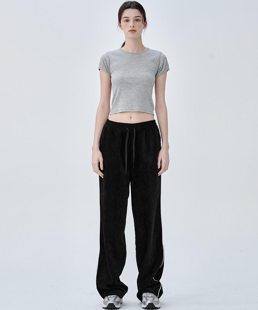 MALOUPE 2170 Velvet Elastic Waist Pants (Black)