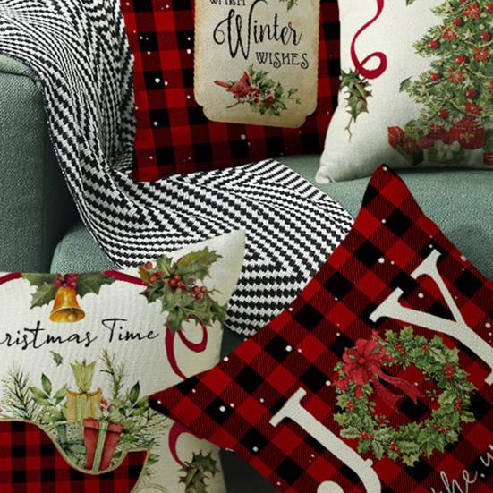 Christmas Pillow Cover Xmas Tree Wreath Print Pillowcase Washable Festive Decor Throw Pillow Case for Living Room Sofa Bedroom