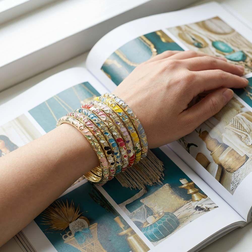 Enamel Vintage Cloisonne Bangle Traditional Women's Hand Bracelet Dainty Flower Bangle Ladies