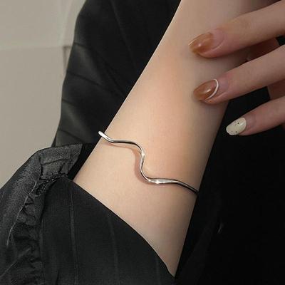 S925 Silver Simple Wave Bangle: Women's Fashion, Cold Style Hip Hop Jewelry Trend