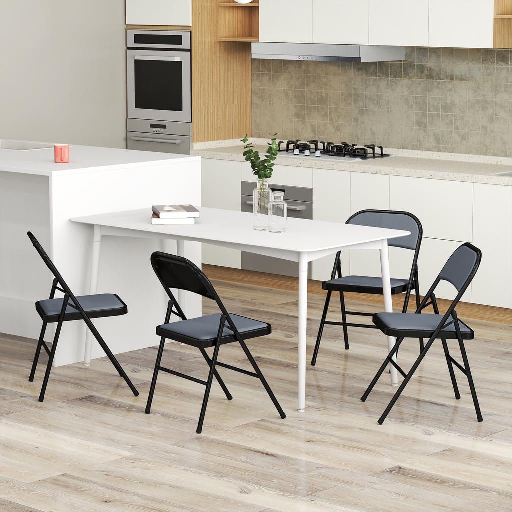 Folding Chairs, Set of 4, Steel Frame, 45 x 46 x 78 cm, Grey
