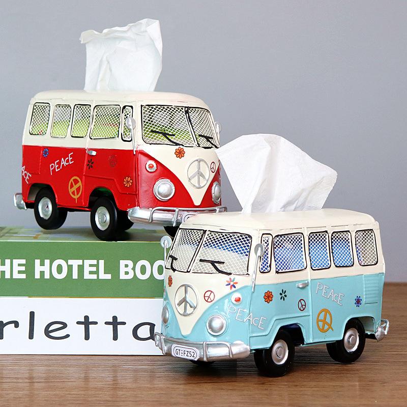 Ornamenti Stile Industriale Creativi Ferro Battuto Retro Modello Autobus Scatola Portatovaglioli Scatola Carta da Disegno Scatola Portatovaglioli in Ferro Battuto Modelli Ornamenti