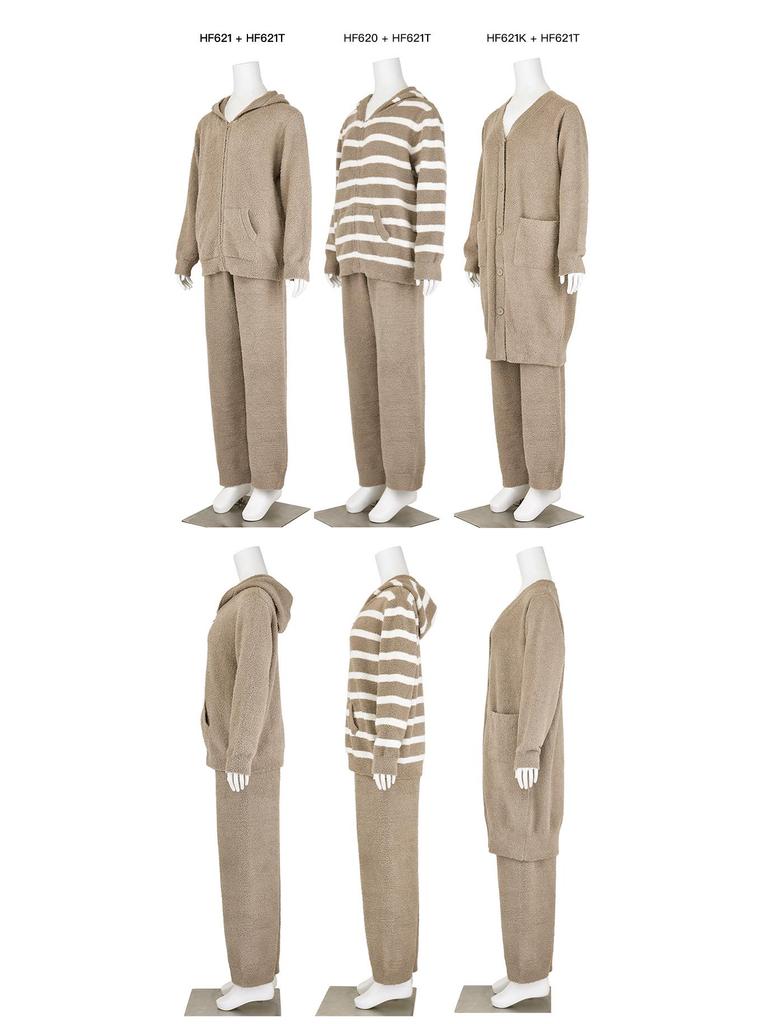 Damen Fleecegefütterter Kapuzen-Cardigan und Lange Hose Set