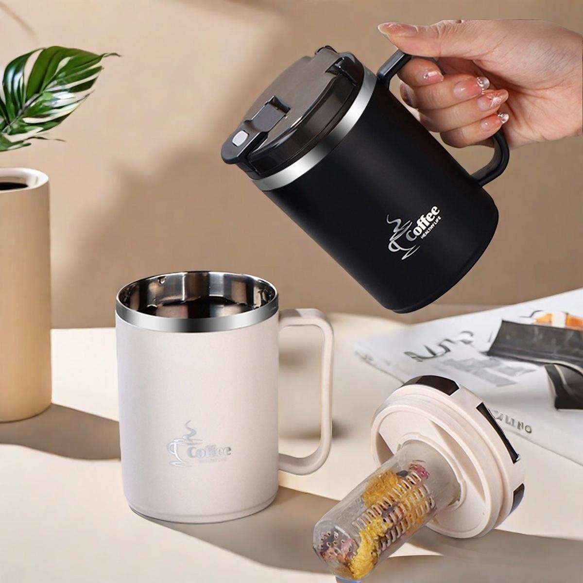 Baifenbai Home Furnishing Thermal Coffee Mug Tumbler With Spoon&Strainer 450/500Ml 304 Stainless Steel Double Wall Drinking Cup Insulated Milk Cofffee Cup