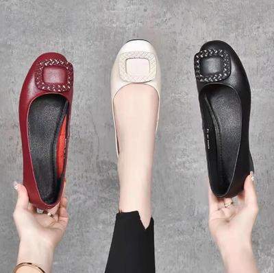 Damesschoenen met lage hak en ondiepe mond, nieuw voorjaar en herfst, dikke hak, zachte zool, comfortabel, vierkante neus, leren damesschoenen, dames