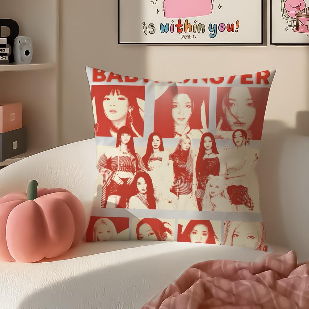 Stilvolle Kpop Girlgroup BBabymonster Kissenbezug Kissenhülle Kurzer Plüsch Verdeckter Reißverschluss Zimmer Sofa Kissenbezug