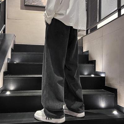 Men's Black Wide-Leg Jeans: Autumn/Winter 2024 Straight-Leg Youth Trousers