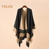 Women Warm Shawl Wrap Fall Winter Double-Sided Open Front Cape with Color Contrast Multiple Ways to Wear Poncho Sweater
