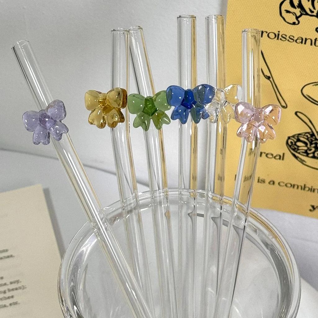 Reusable Drinking Glass Straw Cute Butterfly Flower Shape Straw for Smoothies Juice Milk Bar Accessories Theme Party Bar Tools