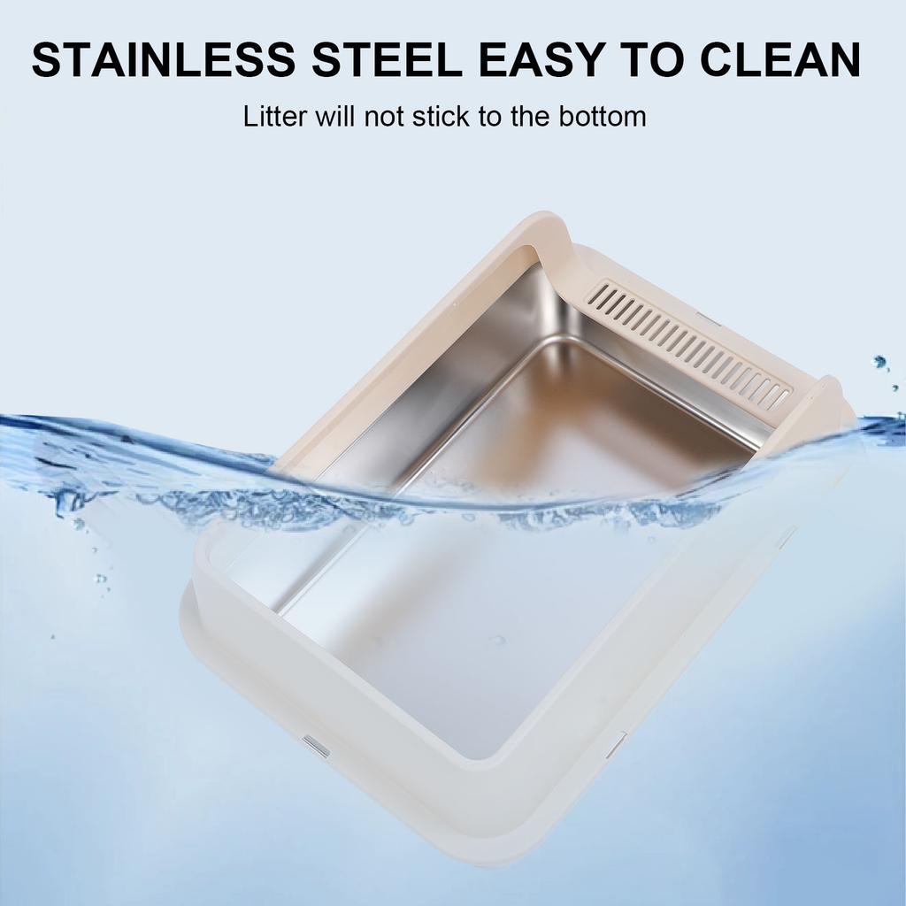 Stainless Steel Cat Litter Box Sturdy Easy To Clean Anti Splashing High Sided Metal Kitty Litter Tray With Scoop For Indoor Cats