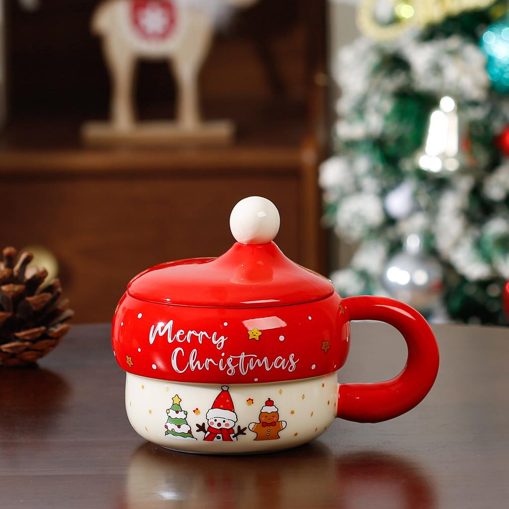Creative cartoon ceramic Christmas cup souvenir high value large capacity mug Christmas gift set