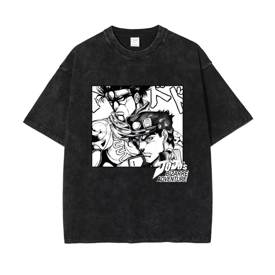 Anime 'JoJo's Bizarre Adventure' Killer Queen Printed Men's T-Shirt, Comic Cotton Washed T-Shirt, Harajuku Style T-Shirt