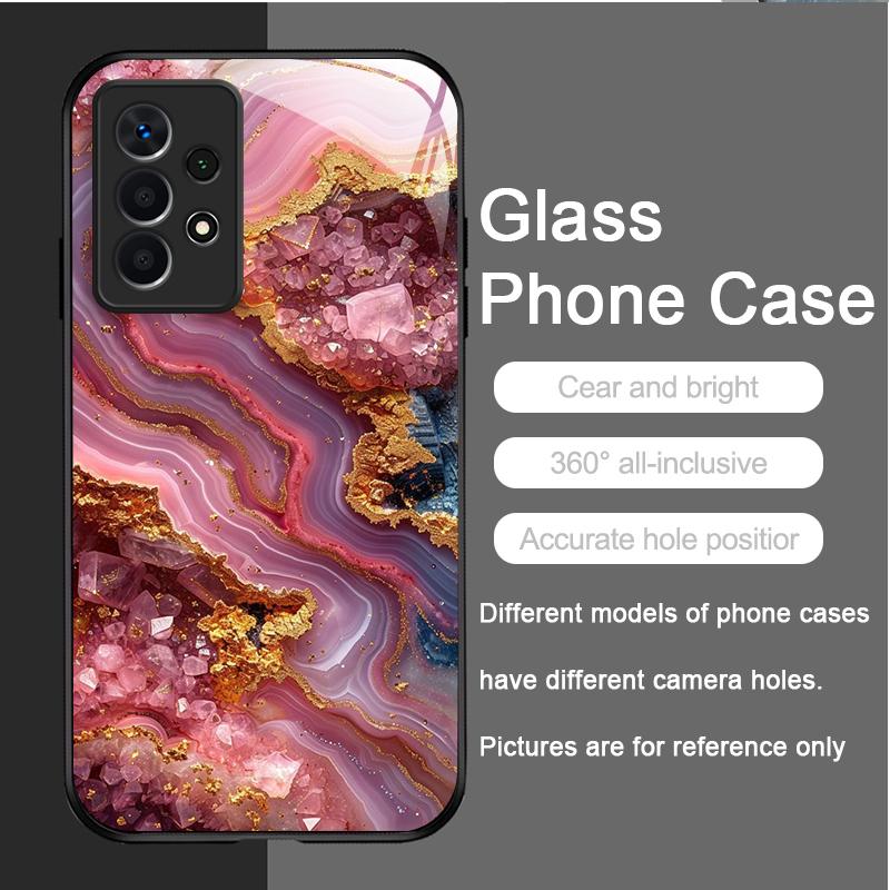 Luxury Marble Gemstone Pattern Tempered Glass Phone Case for Samsung Galaxy S25 Ultra S24 S23 Plus S22 S21 S20 FE A56 Hard Cover