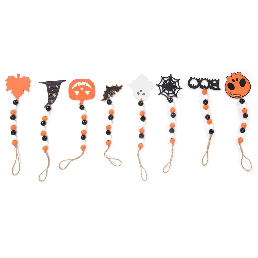 8 Pieces Halloween Farmhouse Bead Garland Wooden Pumpkin Wall Hanging Garland Ornaments for Hallowee
