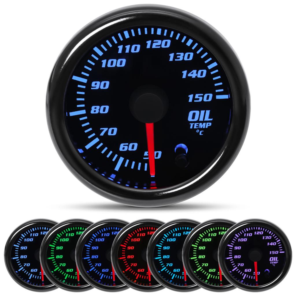 2'' 52mm 7 Color Oil Temperature Gauge Boost Bar PSI Water Temp Oil Pressure Air Fuel Ratio RPM Tachometer for 12V Car Gauges