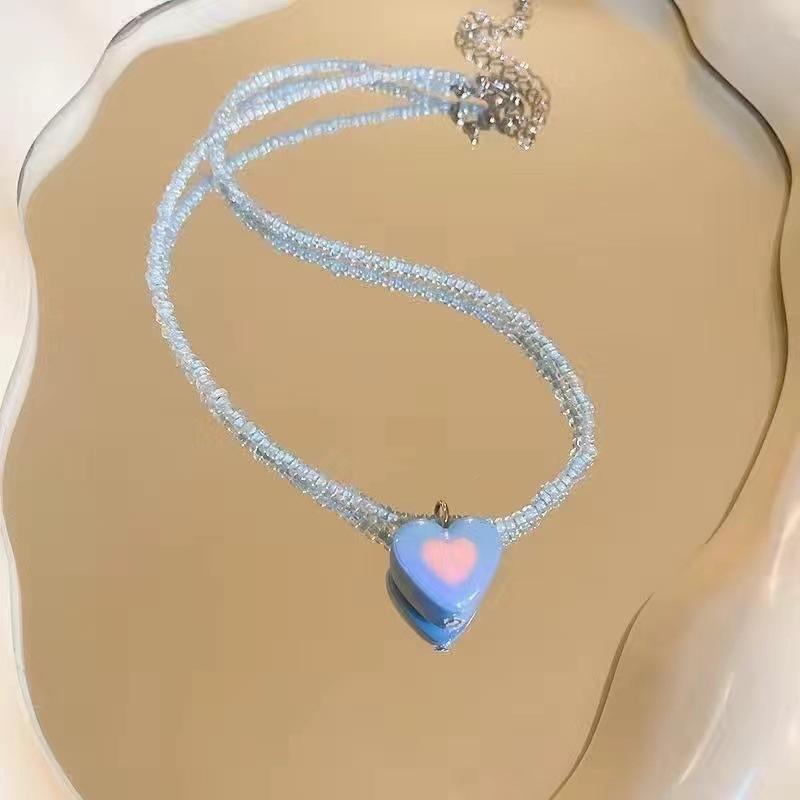 Red Big Apple Shape Pendant Necklace Simple Transparent Glass Puffy Love Apple Beaded Crystalchain Necklace