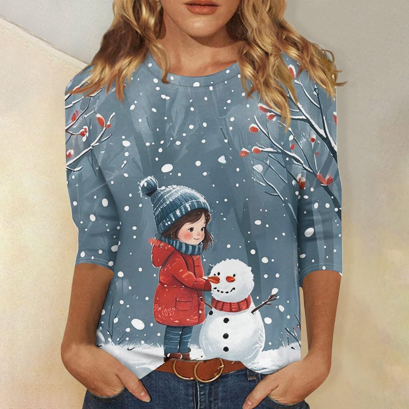 

Женская модная повседневная футболка с круглым вырезом и рождественским принтом, семь рукавов XXL шафрановый