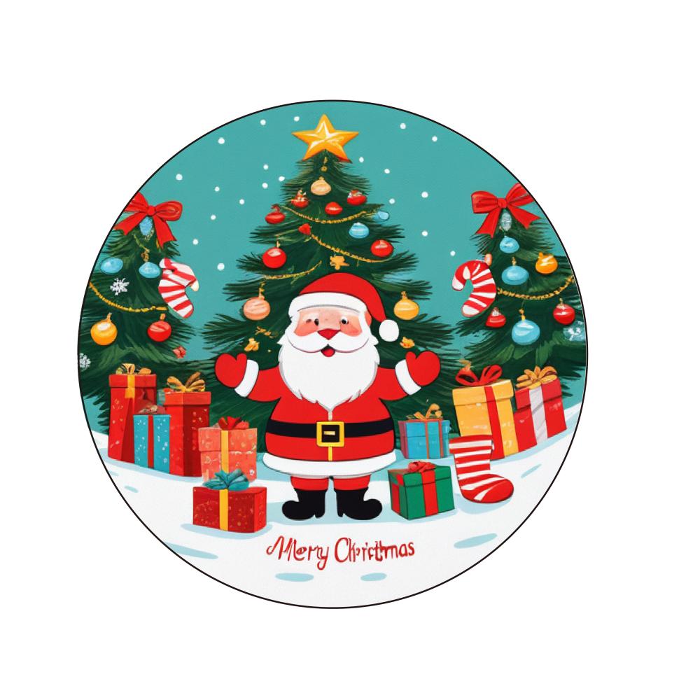 Christmas Cartoon Style Round Carpet Crystal Velvet Living Room Bedroom Bed Blanket Dirt Resistant And Easy To Take Care