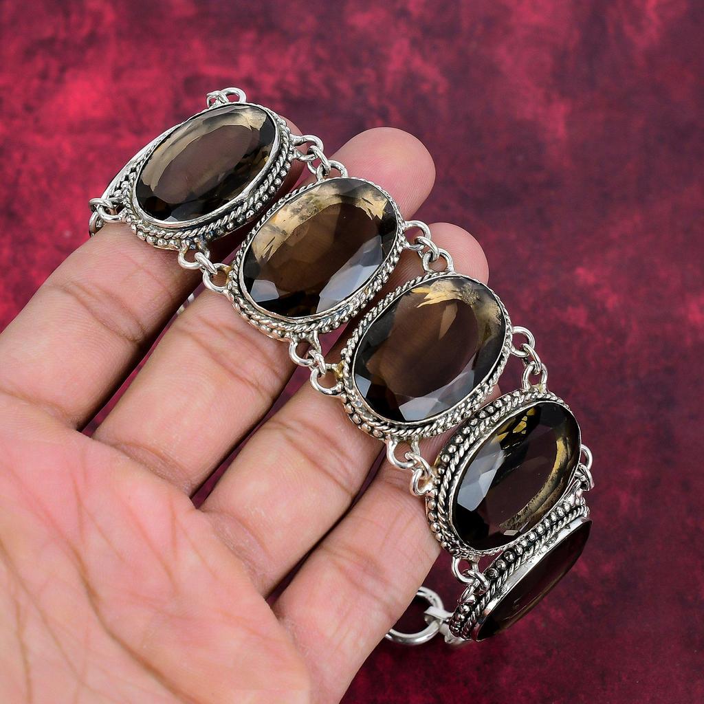 Smoky Topaz 925 Solid Sterling Silver Bracelet Jewelry, Handmade Beauteous Bracelet, Gemstone Jewelry For Her