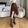 Women's Autumn High-Waist French Ruffle Suede Midi Skirt, Anti-Exposure with Irregular Fluffy Design