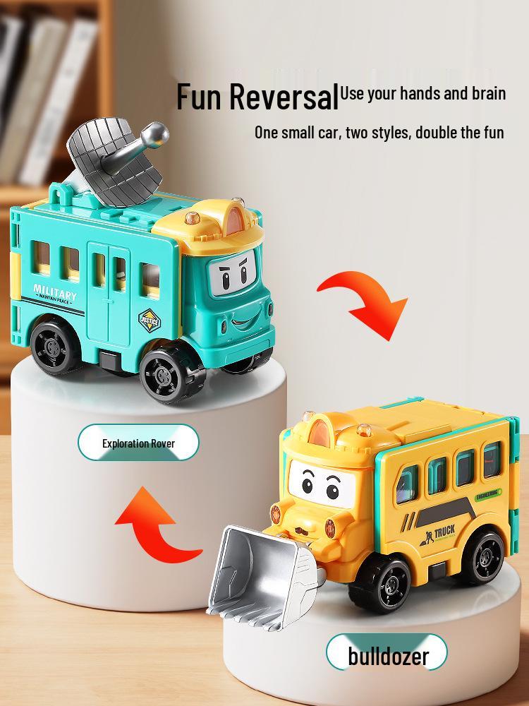 Children's Transforming Cartoon School Bus Engineering Vehicle for Ages 3-6