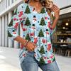 Blusa Casual da Donna alla Moda con Stampa Natalizia, Scollo a V, Manica a Tre Quarti